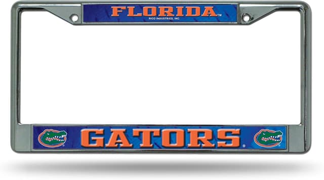 Detalle de NCAA Rico Industries Standard Chrome License Plate Frame (Florida Gators) — 6 x 12.25 in