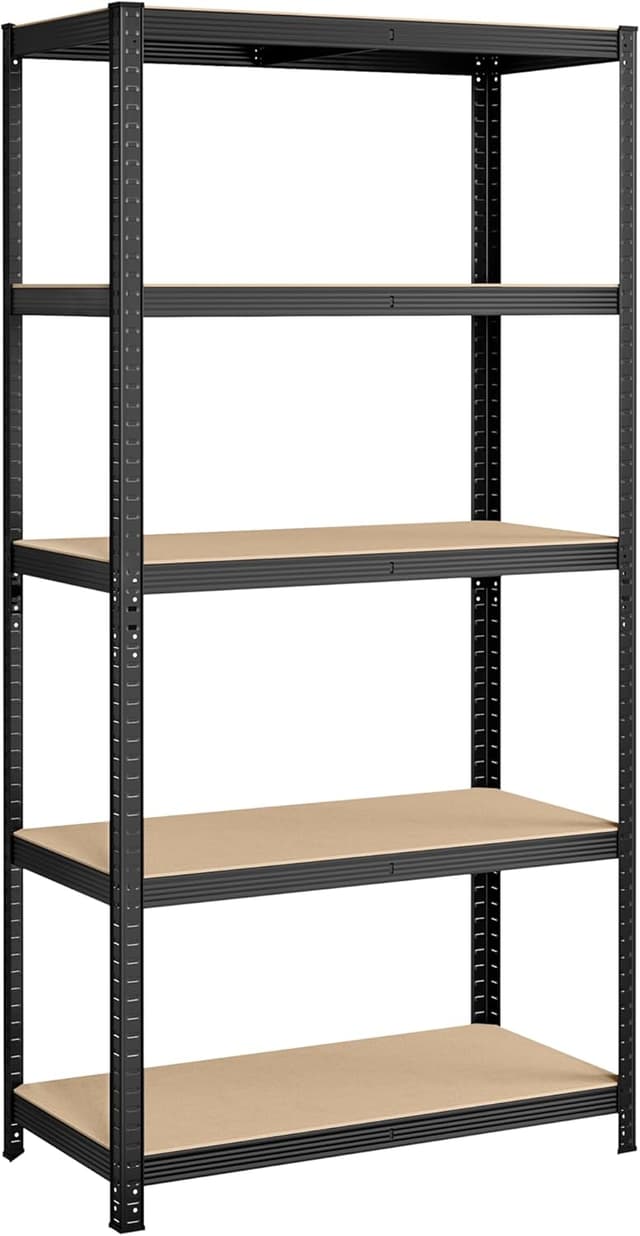 Detalle de SONGMICS Regal mit 5 Ebenen GLR050B01 (50 x 100 x 200 cm) – Stahlregal im Industriestil, verstellbare Bretter