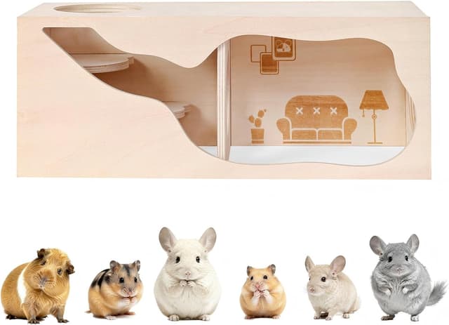 Detalle de Marchul Hamsterversteck aus Holzhaus mit Kammer & Tunnel – modulares Magnet-Spielzeug für Kleintiere (Wohnzimmer)