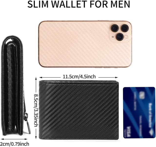 Detalle de GAEKEAO ultrathin RFID blocking bifold leather wallet with ID window and zip coin pocket