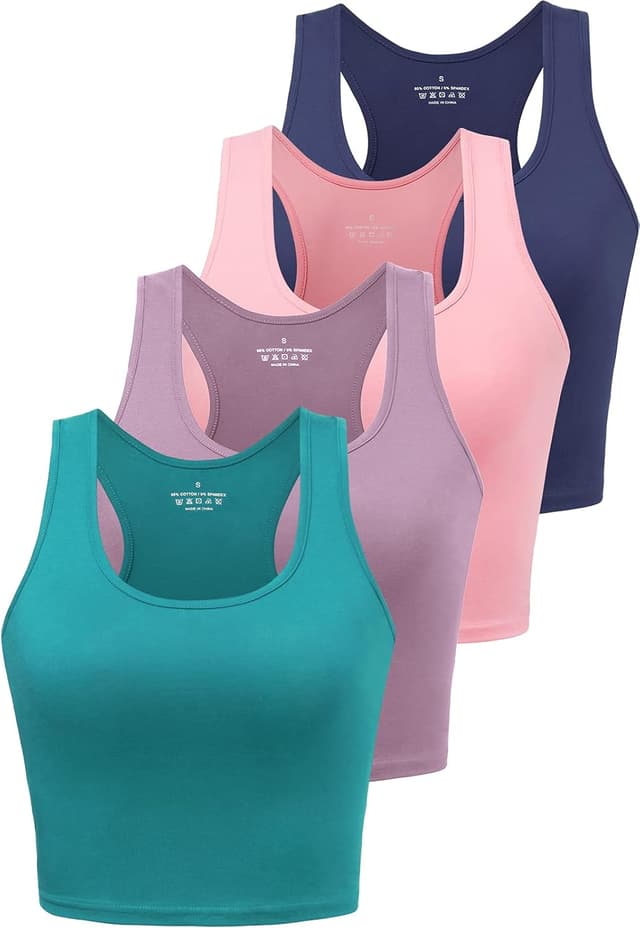 Detalle de Joviren Cotton Workout Crop Tank Top for Women (Racerback) — 4 Pack