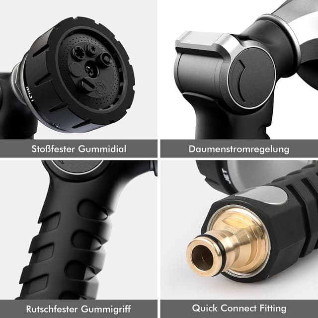 Thumbnail 6 de RESTMO Gartenbrause Metall Heavy Duty – robuste Hochdruck-Gartenschlauchdüse mit 7 Mustern, Silber