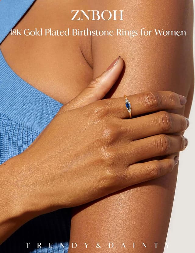 Detalle de ZNBOH Geburtsstein-Ring Damen wasserfest, 18K vergoldet – stapelbar mit Zirkonia (Amethyst, Aquamarin, Citrin u. a.)