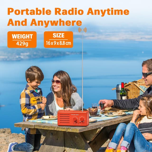 Thumbnail 6 de Transistorradio AM/FM mit DSP für besseren Empfang, 5-W-Lautsprecher und Kopfhöreranschluss (Rot)