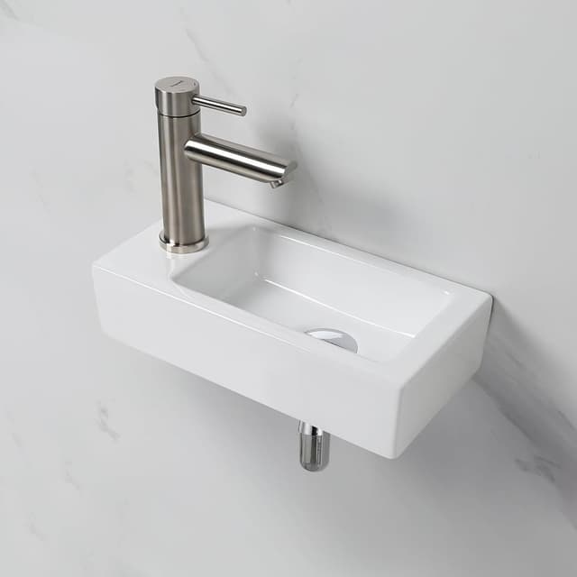 Detalle de Ibergrif M41102-L lavabo rettangolare in ceramica bianco, da parete sinistro