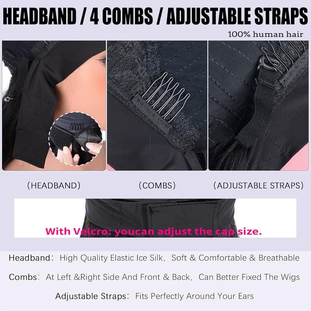 Detalle de Perruque bandeau cheveux humains 12 pouces