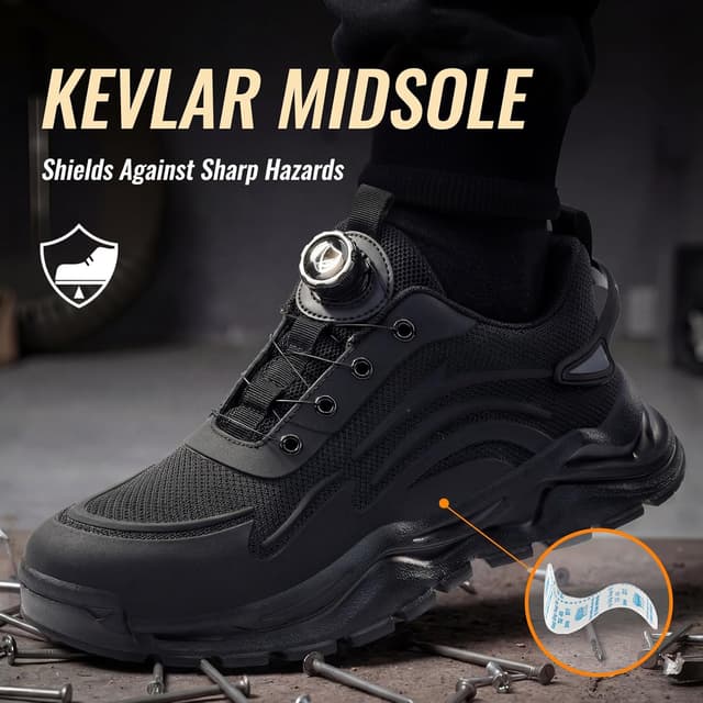 Detalle de GUSAYEX Steel Toe Cap Trainers for Men – Lightweight Breathable Work Shoes with Swivel Buckle Laces