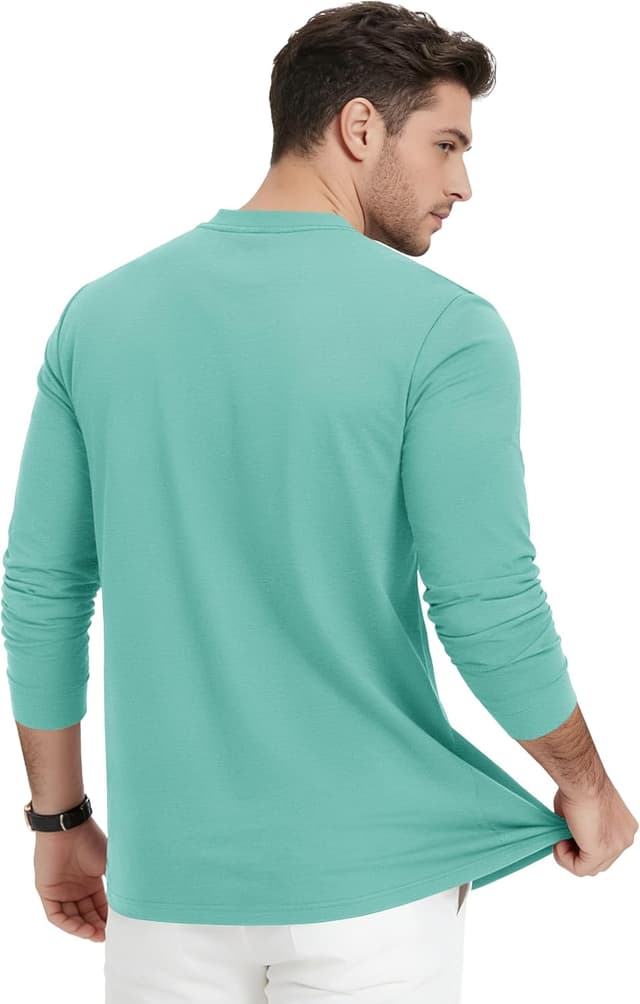 Detalle 2 de KEFITEVD t-shirt manches longues Henley en coton à 3 boutons pour homme