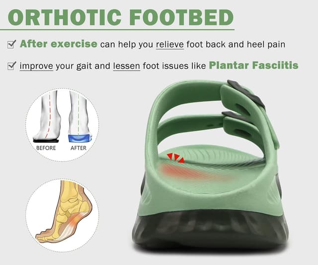 Detalle de KuaiLu Women’s Recovery Sandals with Arch Support – Double-Buckle Slip-On Slides for Plantar Fasciitis