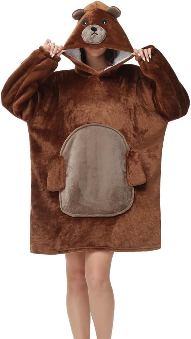 Detalle de Chuangminghangqi Kuscheldecke zum Anziehen mit Ärmeln und Kapuze – oversized Hoodie-Decke für Sofa, Homeoffice & Winter