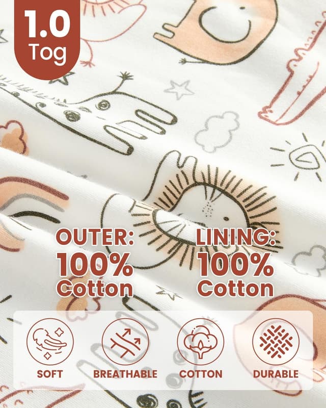 Detalle de WYTbaby 2er-Pack Baby-Schlafsack 1,5 Tog aus 100% Baumwolle (0–24 Monate)