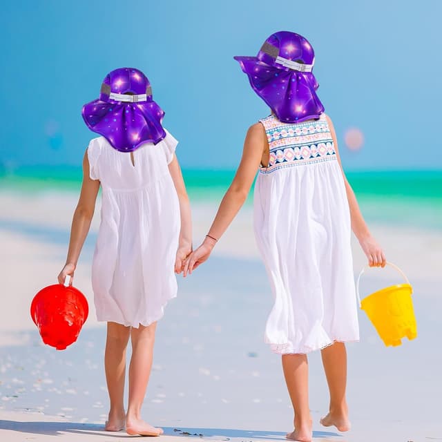 Thumbnail 6 de MHJY Kids Girls Sun Hat with UV Protection, Adjustable Fit & Wide Brim Neck Flap (2–9 years)