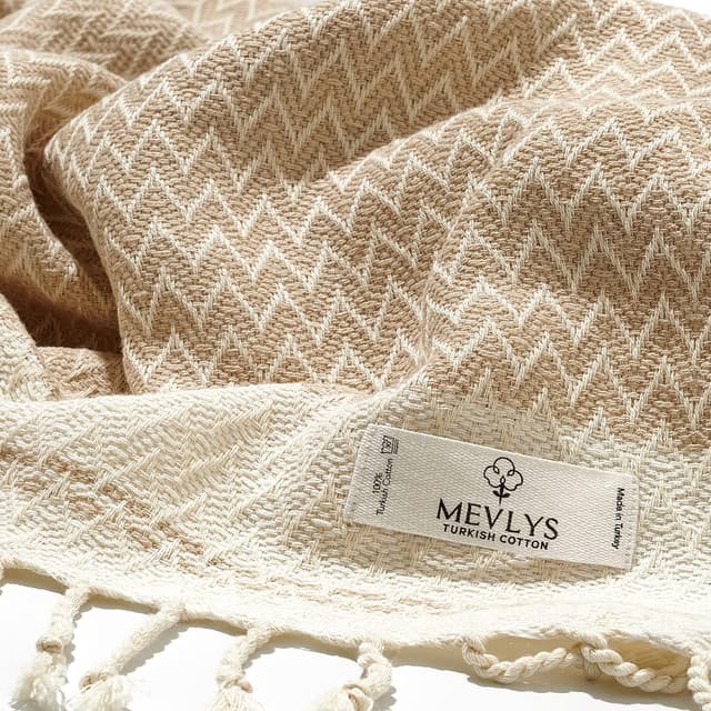 Detalle 2 de MEVLYS Saunatuch & Hamamtuch im 2er-Set (Baumwolle), 100 x 180 cm – Petrol Blau/Pastellbeige