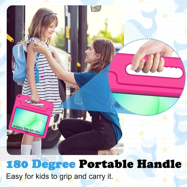 Detalle de TOPWANT Kids Case with Built-in Screen Protector for Samsung Galaxy Tab A11+ / A9+ (11-inch, 2023/2025) – Shockproof Stand Case, Rose Pink