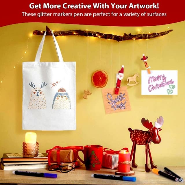 Detalle 2 de TOVIKI 24 colori penne glitterate doppia linea: effetto metallizzato e glitter, regalo per bambine 4-12 anni