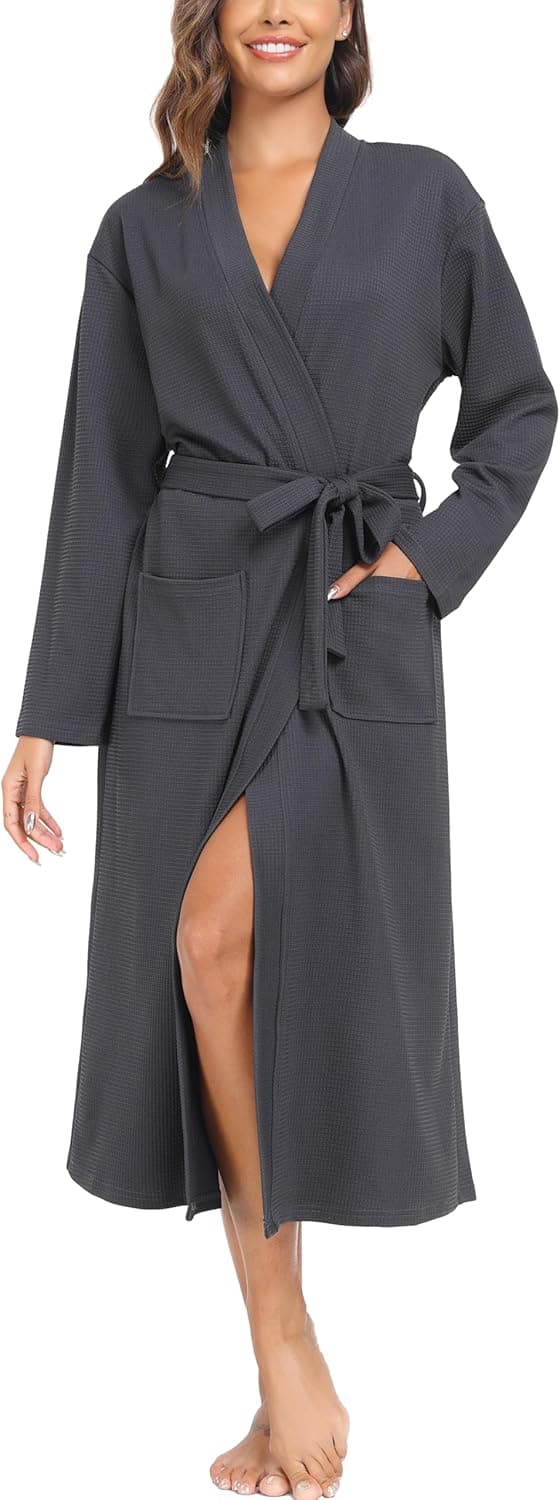 Thumbnail 6 de Sopesil Peignoir en coton texturé (waffle) pour femme, kimono long avec col en V et poches