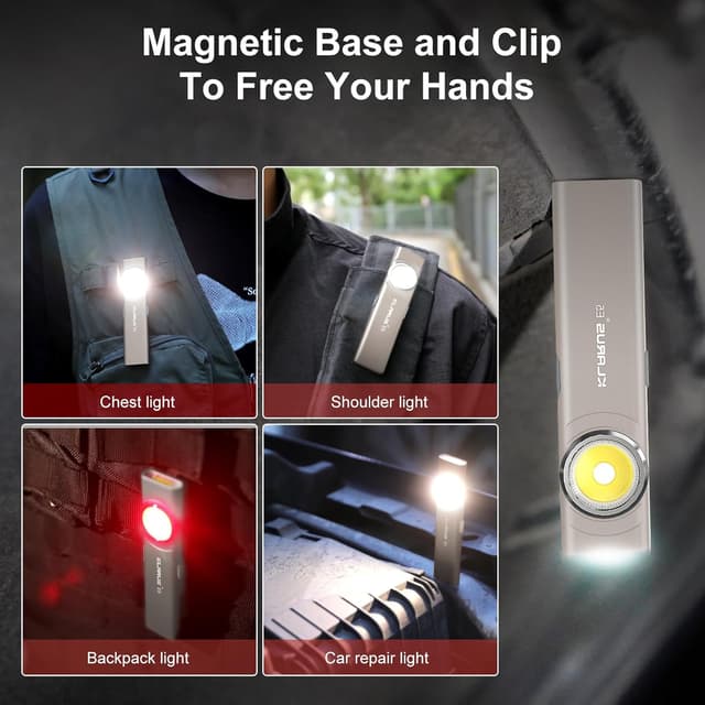 Detalle de klarus Lampe de travail COB rechargeable USB-C 600 lumens (mini EDC plate) avec base magnétique et clip