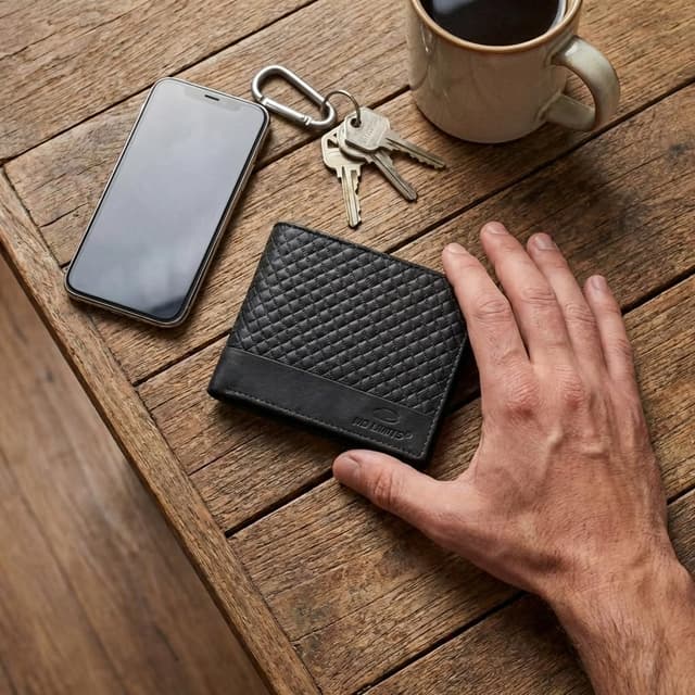 Detalle de No Limits Portafoglio Uomo in Vera Pelle nero, design intrecciato slim con portamonete