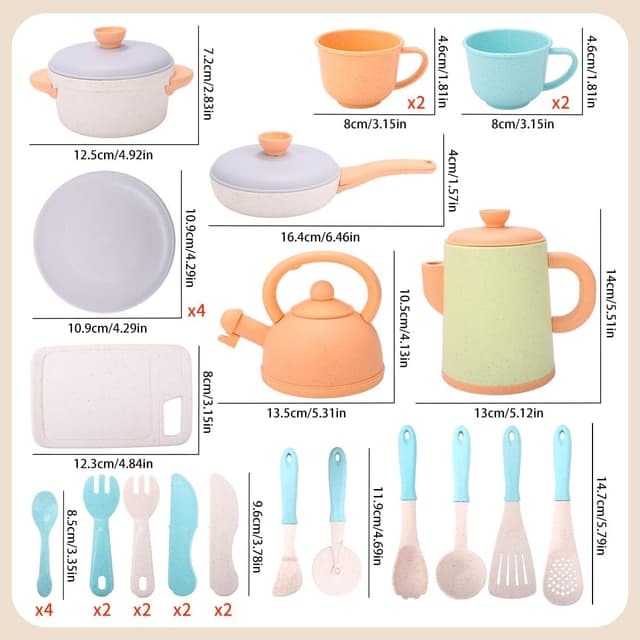 Thumbnail 6 de RUIDYA Pretend Play Kitchen Set for Kids (35-piece wheat straw accessories) for toddlers aged 3+