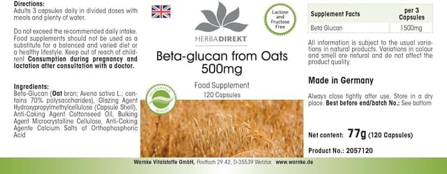 Detalle de HERBADIREKT Beta glucano 500 mg 120 capsule integratore đź’Š