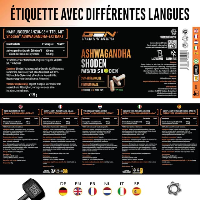 Detalle de Ashwagandha Shoden® 35% de glycosides de withanolides – Extrait breveté en gélules (60 gélules)