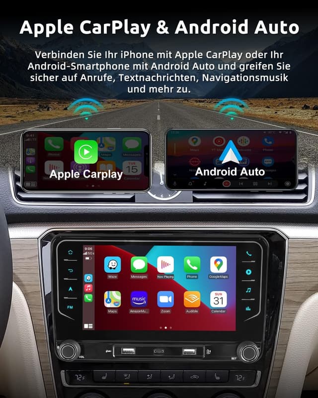 Detalle 2 de ESSGOO 4+64G 7-Zoll Autoradio mit Wireless CarPlay & Android Auto für VW Golf, Tiguan, Passat & Co.