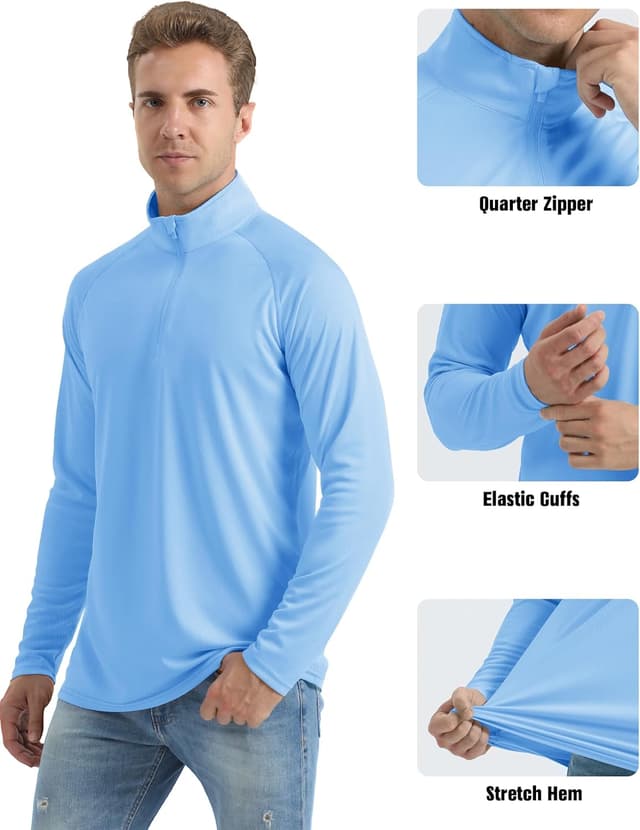 Detalle 2 de MAGCOMSEN T-shirt manches longues homme avec 1/4 zip anti-UV UPF 50+ pour running et fitness