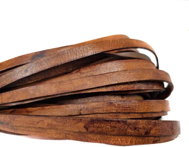 Detalle de Cordoncino di cuoio piatto 10 mm x 2,5 mm, marrone antico, 10 metri