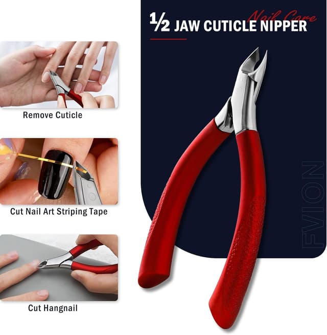 Detalle 2 de FVION Tronchesino Professionale per Cuticole da 5 mm in acciaio inox, manico in gomma – Rosso