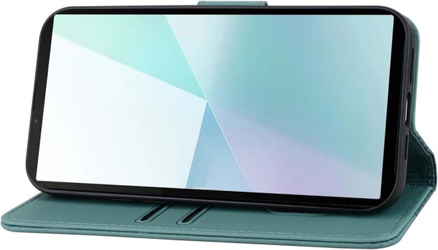 Detalle 2 de Rostsant Handyhülle für Sony Xperia 10 VI – Premium PU Leder Flip Case mit Kartenfächern (Grün)