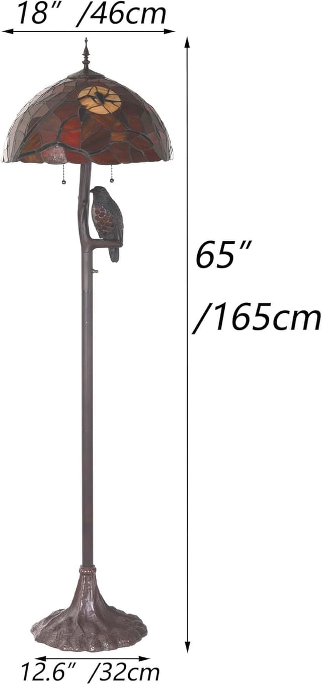 Detalle 2 de Bieye L30936 Ravens Tiffany-style stained glass floor lamp with night light, 65 inches (Black/Red)