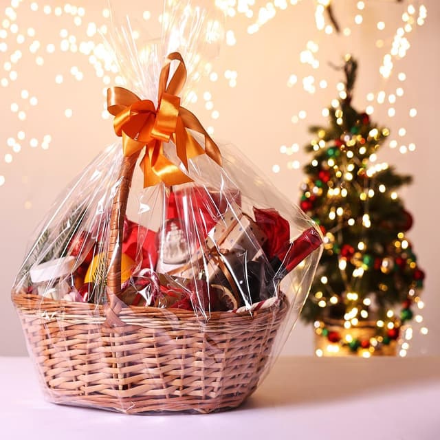 Detalle 2 de 12 large clear cellophane hamper bags (50 x 70cm) with 12 pull bows – Christmas, Easter, Valentine’s and more
