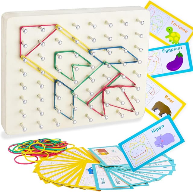 Detalle de VingaHouse Montessori Geoboard aus Holz für Kinder ab 3 Jahren – klassisches Holz-Geobrett