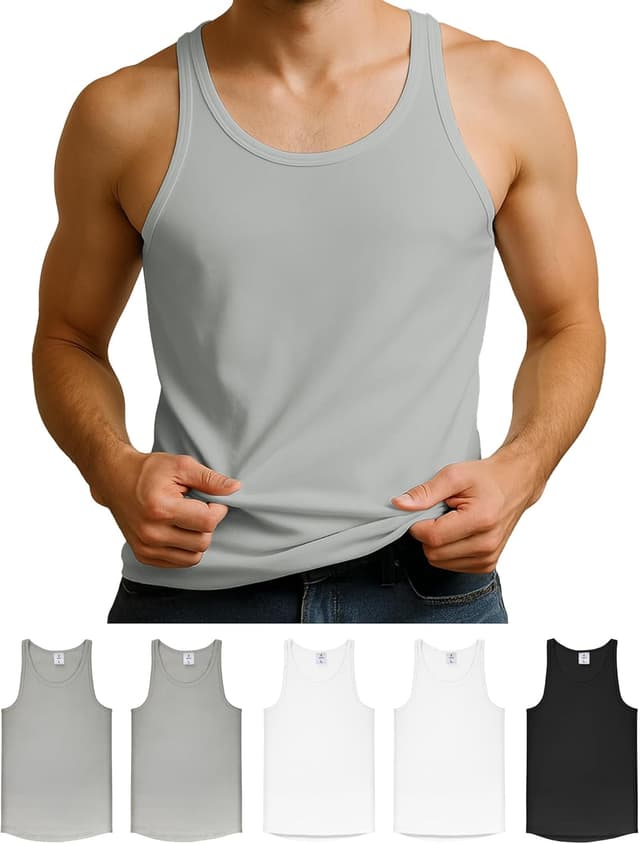 Detalle de ALPIDEX Herren Classic Unterhemd 5er-Set – Tanktop aus 100% Baumwolle (Feinripp)