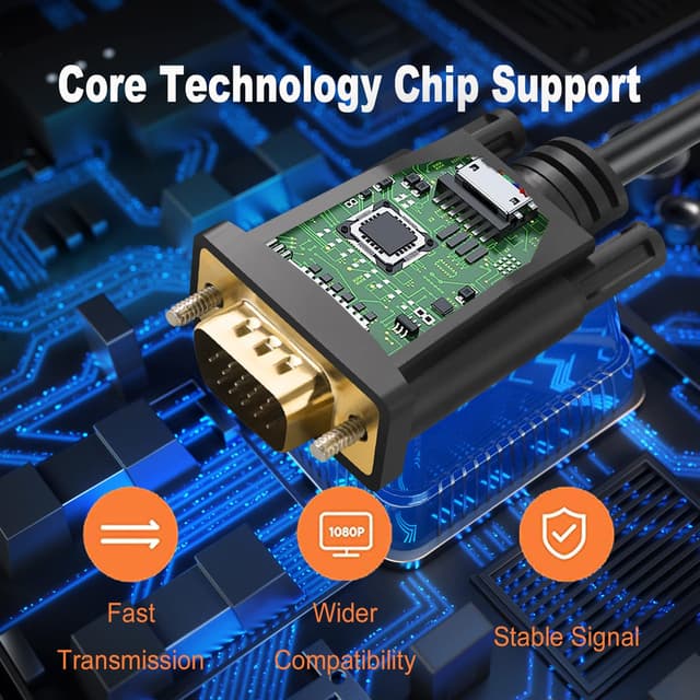 Detalle de Omivine HDMI (Ein) auf VGA (Aus) Kabel 1080P – Konverter für Raspberry Pi, Roku & PCs