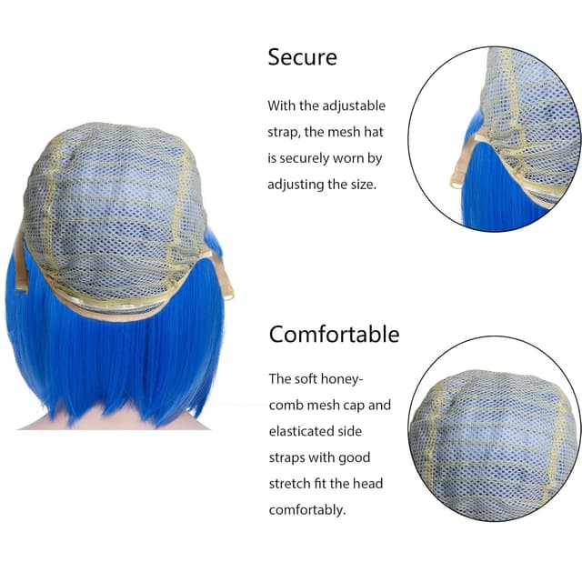 Detalle de PARXITN Bob-Perücke mit Pony in Blau – Synthetikhaar, ca. 28 cm Schulterlänge, gewellt