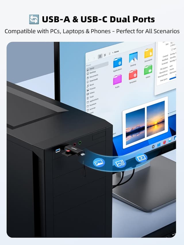 Detalle de DSRKE Lecteur de cartes SD en aluminium (USB 3.0 + USB-C) pour microSD/TF/SDHC/SDXC/MMC