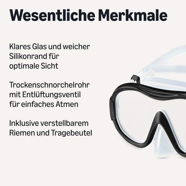 Thumbnail 1 de Amazon Basics Schnorchelmaske mit Tragetasche SCHWARZ