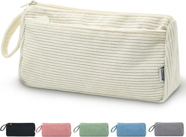 Detalle de Boziee Cord-Stoff Federmäppchen mit Doppel-Reißverschluss (Beige) – für Schule & Büro