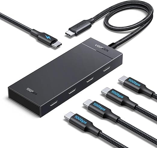 Detalle de UGREEN 10Gbps Hub USB C 4 Puertos con Carga Rápida ⚡