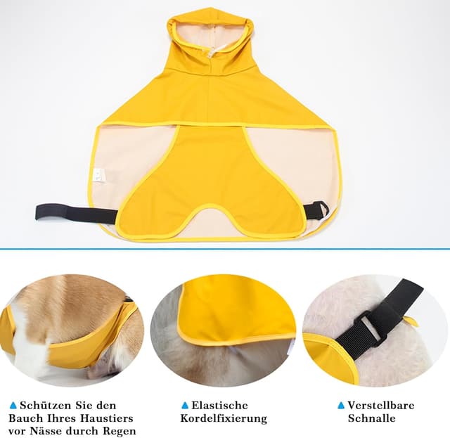 Detalle 2 de WUFANC Impermeabile per cani giallo con cappuccio trasparente e foro per guinzaglio invisibile (3XL)