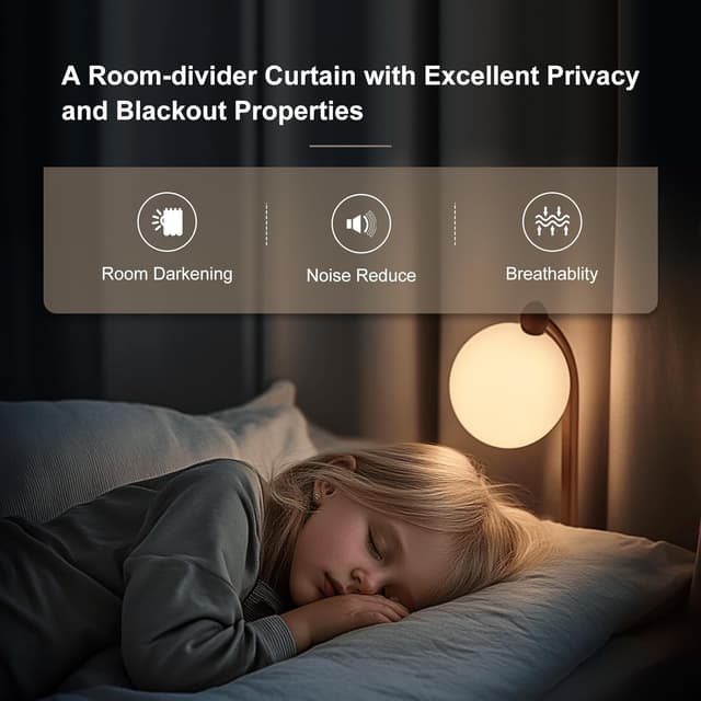 Detalle de MaKefeile Room Divider Curtain & Flexible Bendable Ceiling Track Set (Blackout, 1 Panel, White Rail)