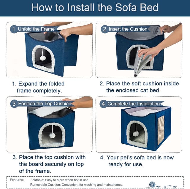 Detalle 2 de FURRYPAWS Katzenhöhle – gemütliches Katzenhaus für drinnen & draußen mit waschbaren Kissen