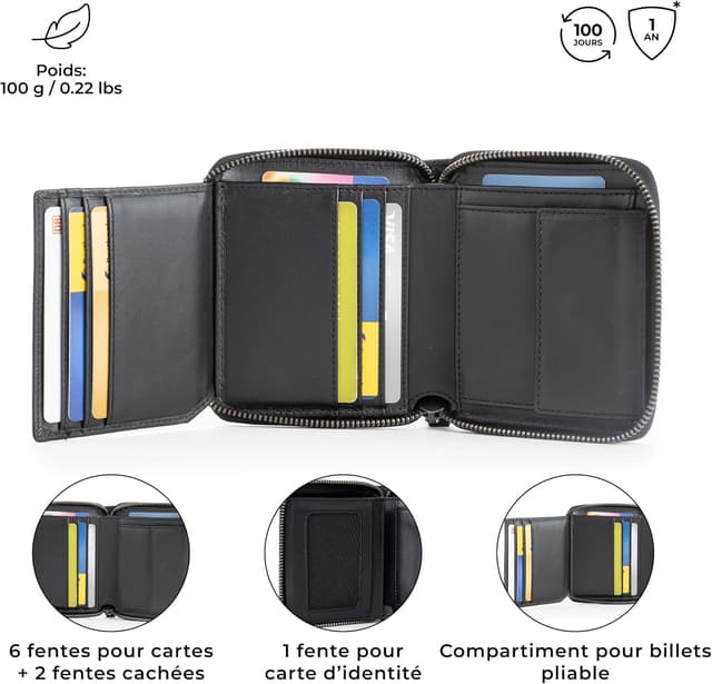 Detalle de Berliner Bags Palermo Petit Portefeuille en cuir avec protection RFID – Noir