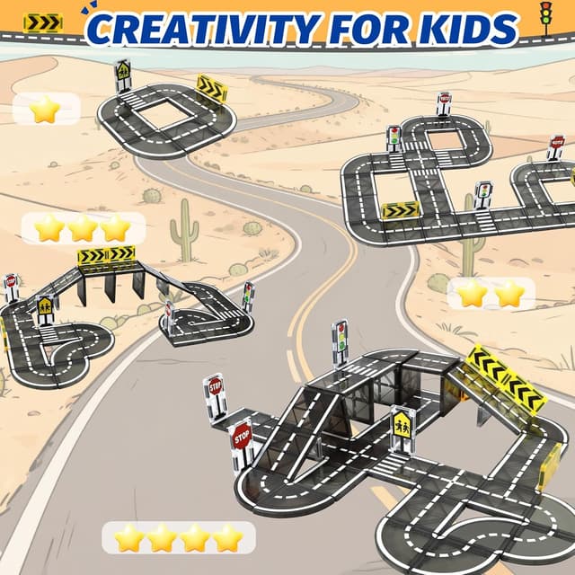 Detalle de katietoy Magnetic Tiles Road Set for Kids (46 pcs) – magnetic road tiles and traffic signs for ages 3–8