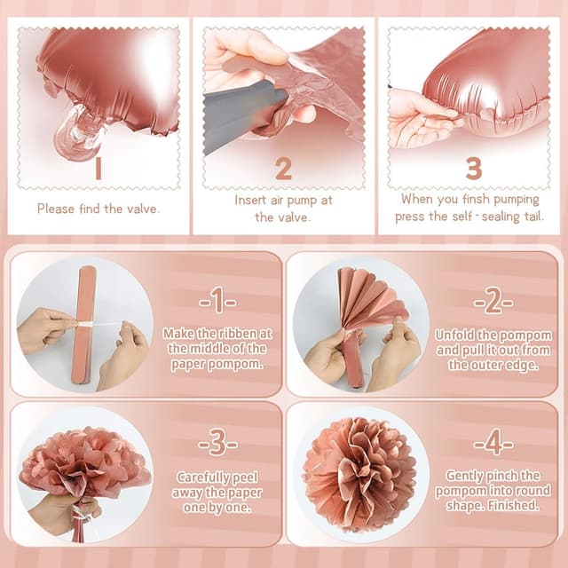 Thumbnail 6 de Kit décoration anniversaire Rainllon or rose : bannière « Happy Birthday », ballons, pompons et arche