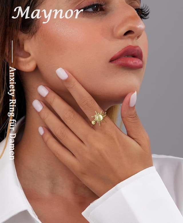 Detalle 2 de Maynor Anxiety Ring für Damen – verstellbarer Zirkonia-Blumen & Sonnen Stressspinner-Ring