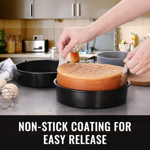 Detalle 1 de HIWARE 8-Inch Round Cake Pan Set of 3 with Nonstick Coating and 90 Precut Parchment Papers