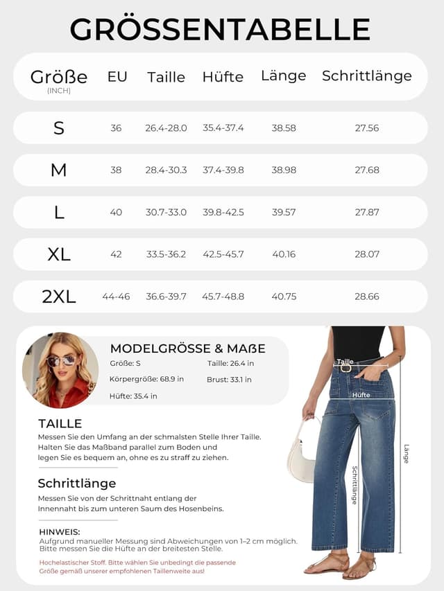 Detalle 2 de StylSense Baggy Jeans Damen High Waist Wide Leg Stretch – 7/8 Jeanshose mit geradem Bein