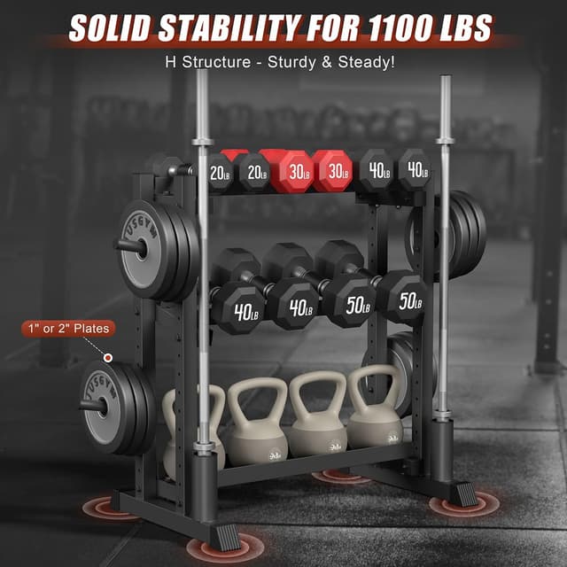 Detalle 2 de 3-Tier Dumbbell Rack (1100LB Capacity) Adjustable Weight Rack for Home Gym